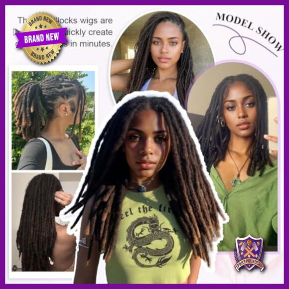 Full Lace Human Hair Dreadlock Wig 68 Strands Handmade Natural Dreads main image 4